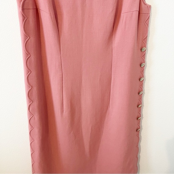 Escada Dascalopa Scalloped Pink Wool Midi Dress Button Size 44 - Picture 2 of 5